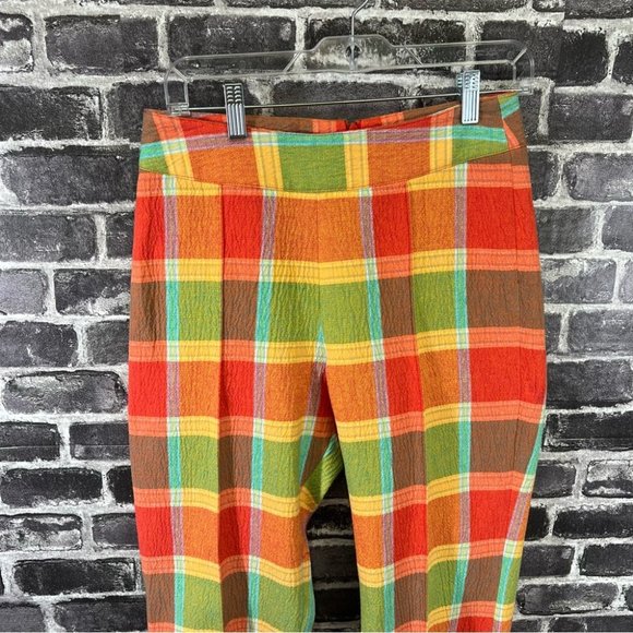Smythe Cropped Pintuck Pants - Tangerine Plaid - Size 4 - Picture 3 of 12